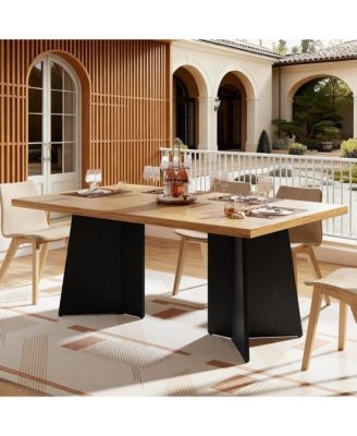 63 In Farmhouse Dining Table for 4-6, Rectangular Kitchen Table with Thick Top and Engineered Wood Frame