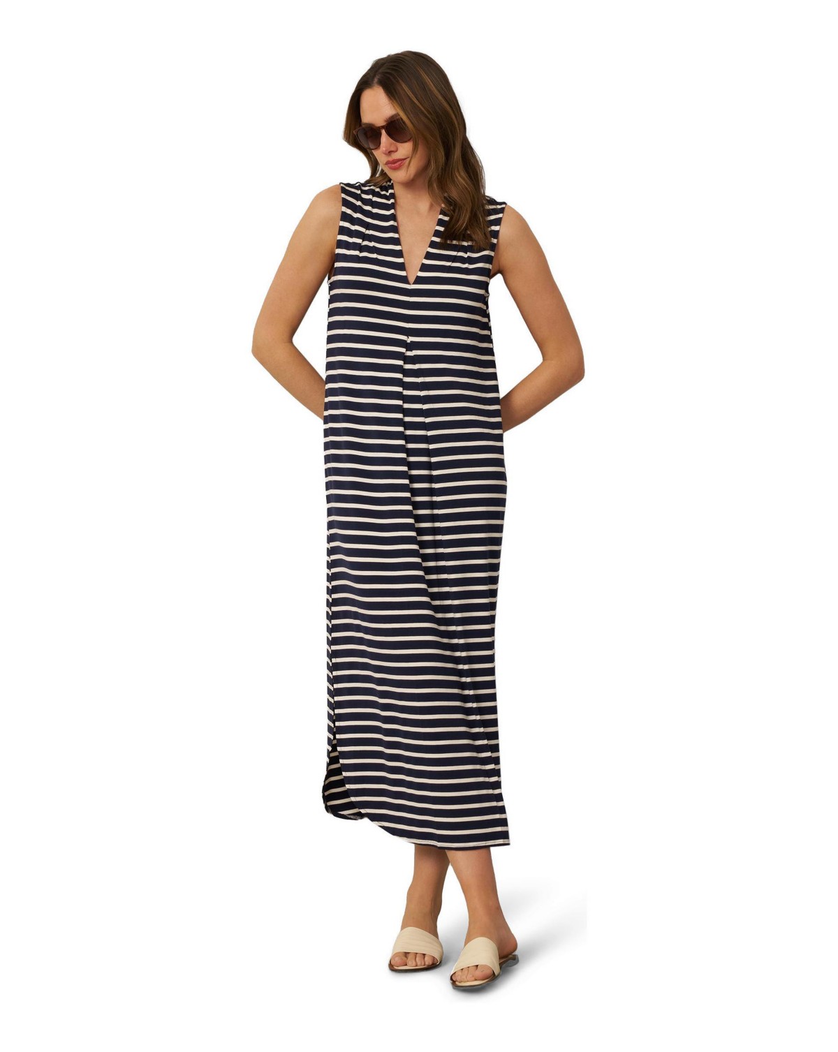 Женские платья Cable & Gauge Women's Invert Pleat Stripe Maxi Dress — фото 1