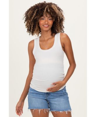 Maternity Heather Grey Ribbed Scoop Neck Tank Top