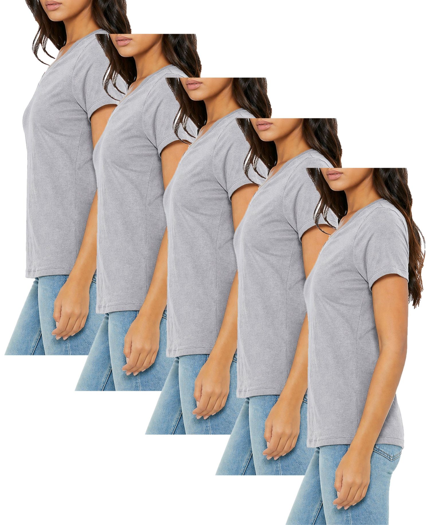 Women's Loose Fit Short Sleeve V-Neck Cotton Stretch Tees-5 Pack