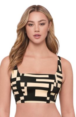Women's Supportive and Sculpting Square Neck Lace Back Midkini Swimsuit Top