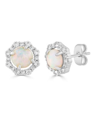 Elegant Round White Opal Halo CZ Studs