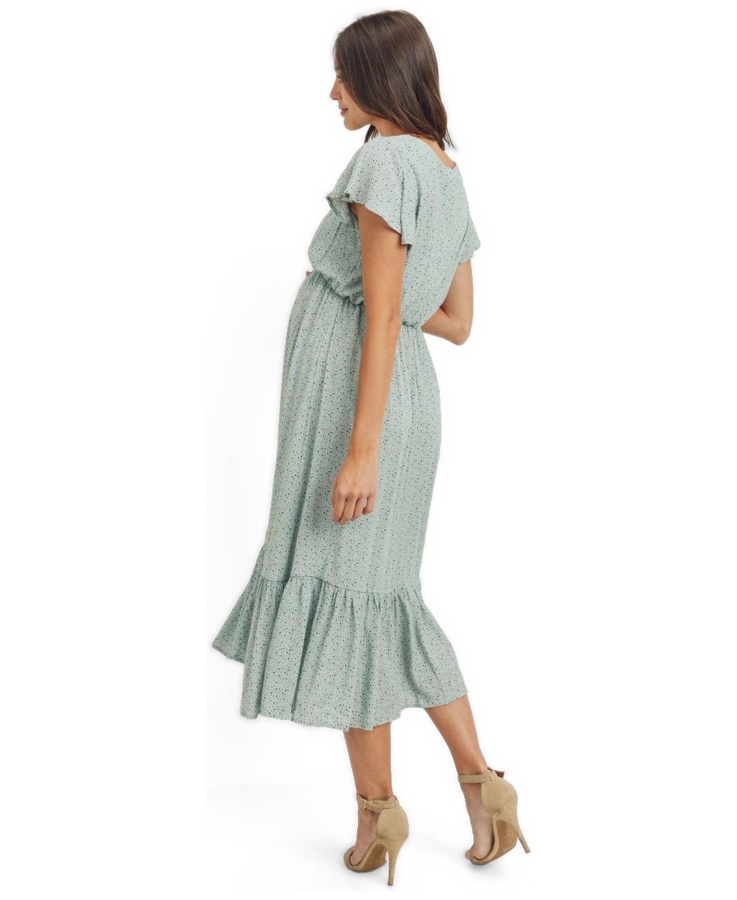 Women's Flutter Sleeve V-Neck Empire Waist Midi Dress