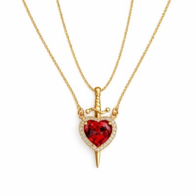 Rebl Jewelry Gold Heart and Dagger 2-Piece Necklace Set - Gold