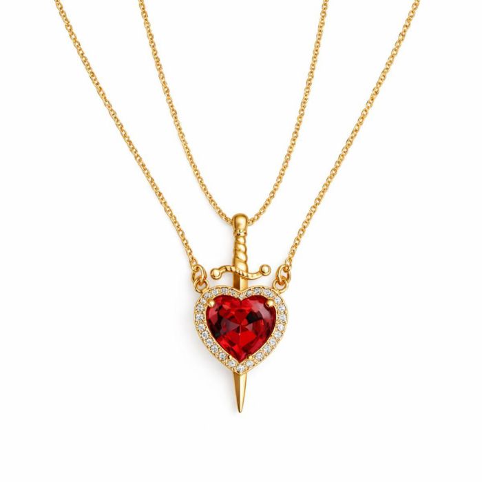 Rebl Jewelry Heart and Dagger 2-Piece Necklace Set