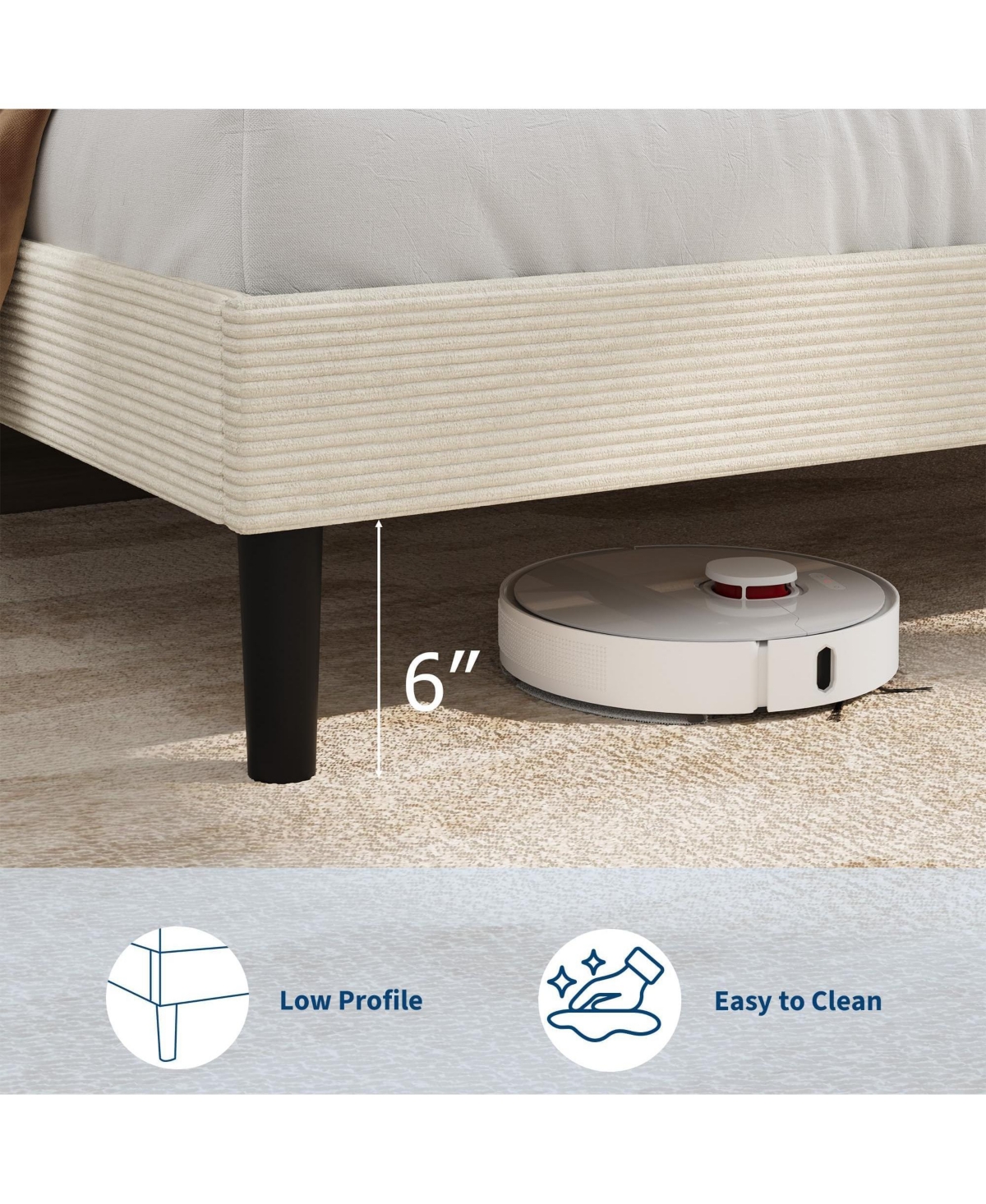 homfan Corduroy Upholstered Platform Bed Frame with Usb Charging Station, Adjustable Storage Headboard