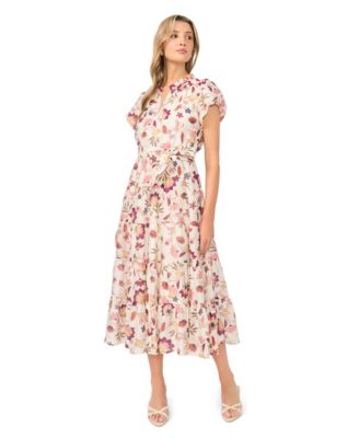 Women's V-Neck Puff-Sleeve Midi Dress