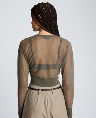 トップス yoBIOTOP sheer rib short cardigan Kenneth Cole Women's Long-Sleeve Sheer Cropped Cardigan Sweater