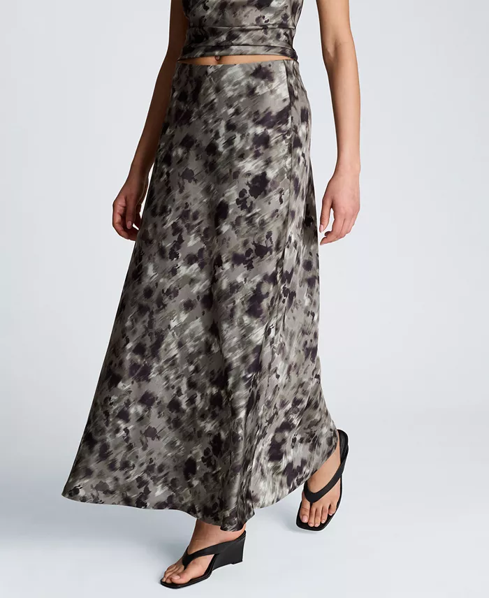 Women's Printed Satin Flared Maxi Skirt - thumbnail 3