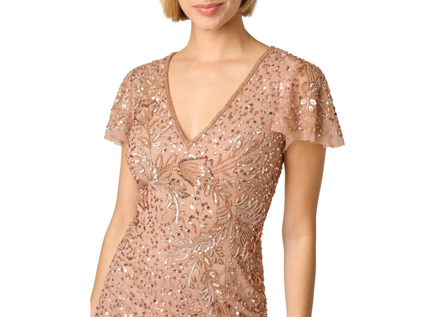 Women's Embellished V-Neck Flutter-Sleeve Sheath Dress