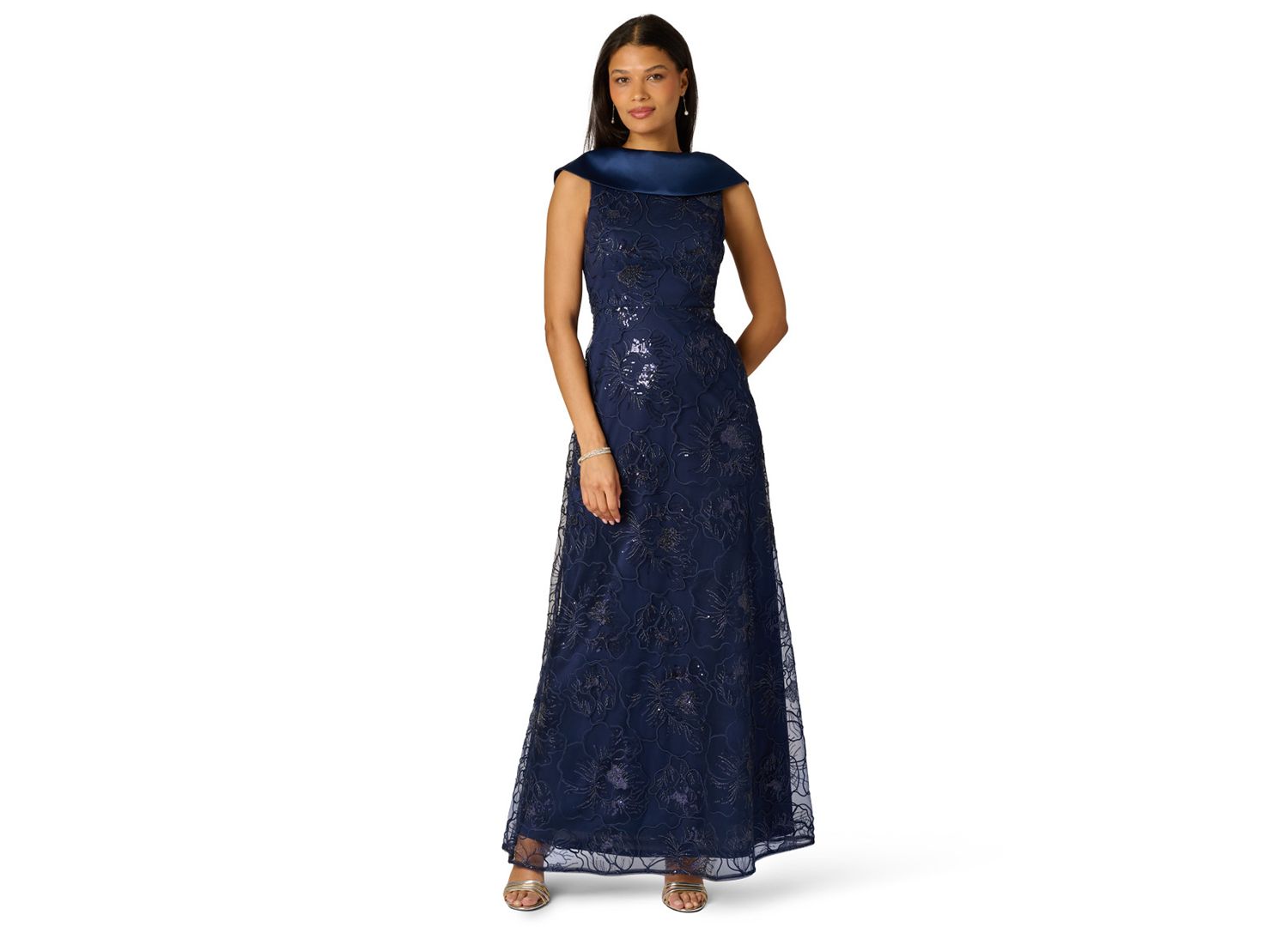 Women's Embroidered Boat Neck Gown