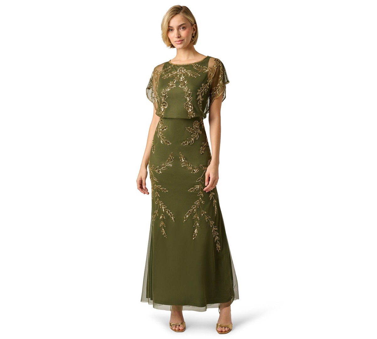 Женские платья Adrianna Papell Studio Women's Beaded Flutter-Sleeve Blouson Gown — фото 1