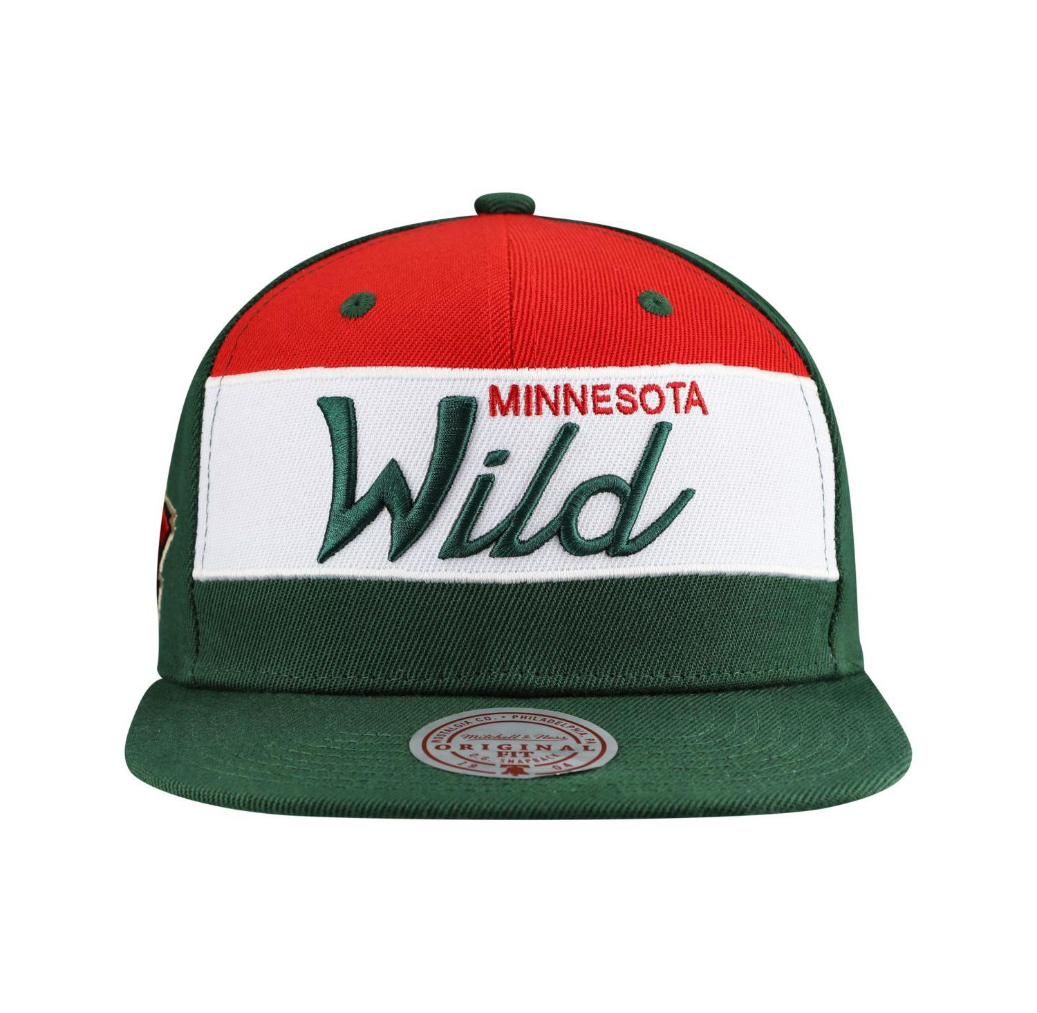 Men's Green Minnesota Wild Retro Script Color Block Snapback Hat