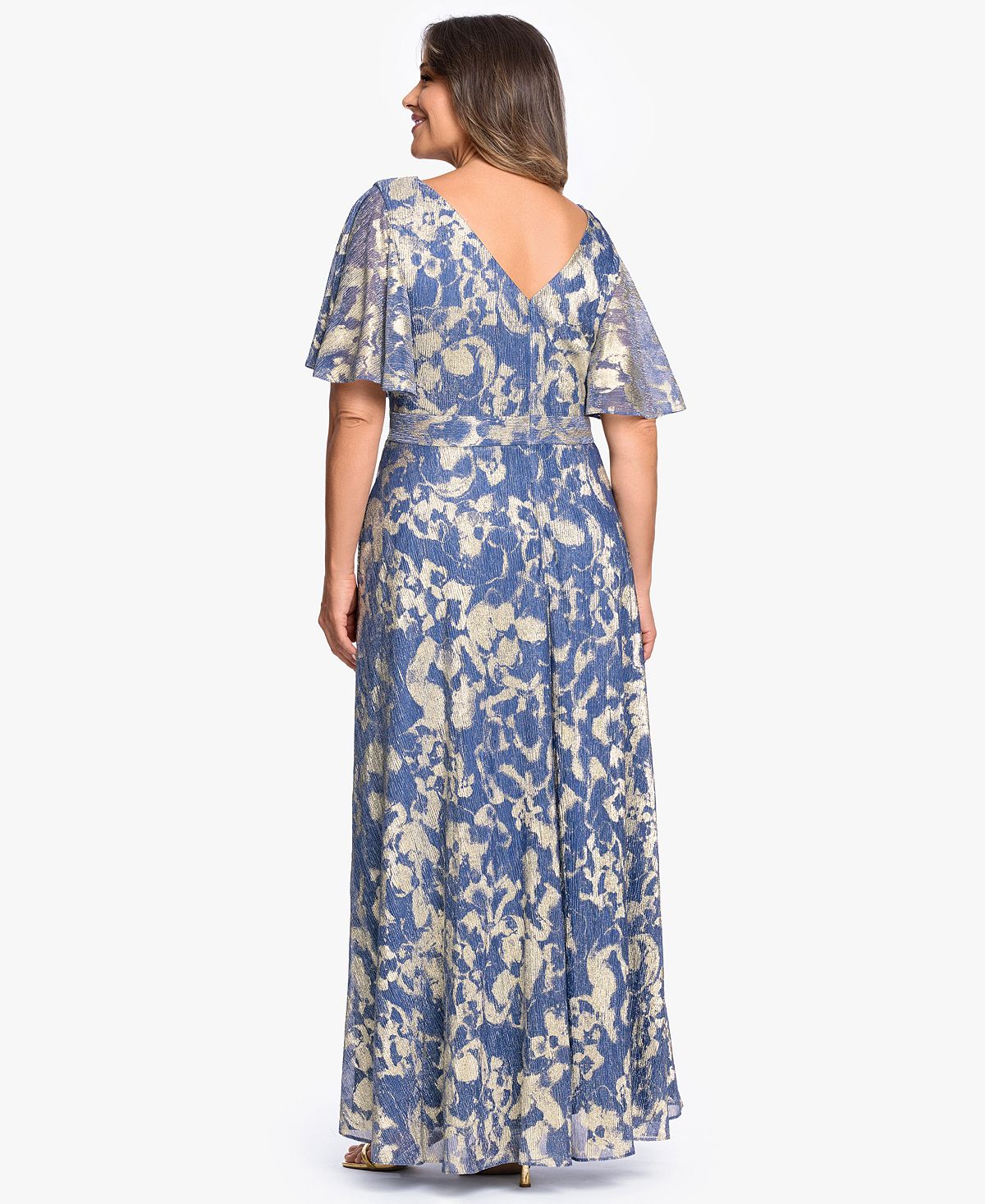 Betsy & Adam Plus Size V-Neck Foil Printed Gown view 5 — MAYCSS fashion products