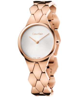 Calvin Klein - Women's Swiss Snake Rose Gold-Tone PVD Stainless Steel Bracelet Watch 28mm K6E23646
