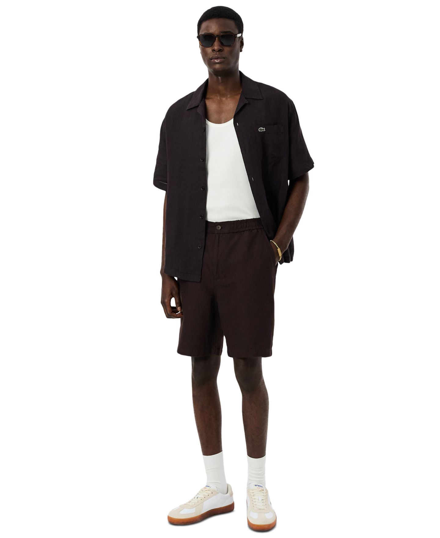 Мужские шорты Lacoste Regular-Fit Elastic Waistband, цвет: Коричневый — фото 2