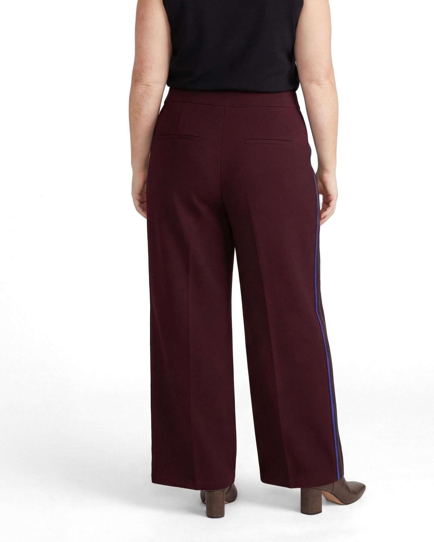 Женские брюки Universal Standard Plus Size Stephanie Wide-Leg Stripe Ponte Pants 30 Inch, цвет: Чёрный вишнёвый зелёный — фото 2
