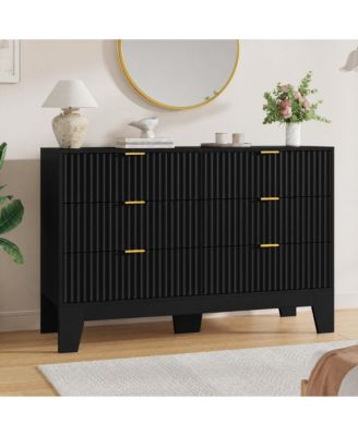 9 Drawer Dresser for Bedroom, 47" Wide Fluted Chest with Metal Handle, Modern Wooden TV Stand, Clothes Organizer for Hallway, Entryway