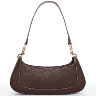 Women's Pebbled Leather Baguette Shoulder Bag East West Crescent Hobo Purse