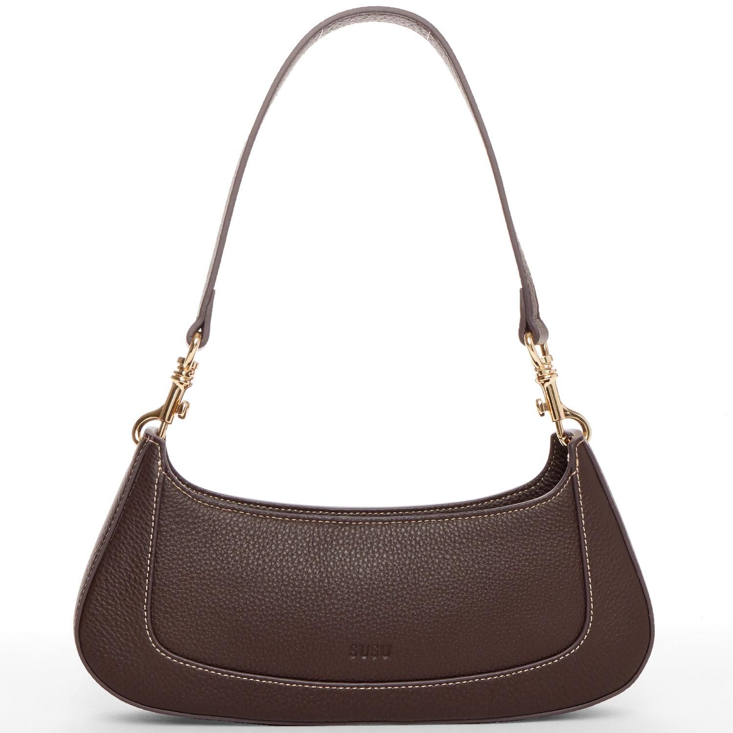 Women's Pebbled Leather Baguette Shoulder Bag East West Crescent Hobo Purse