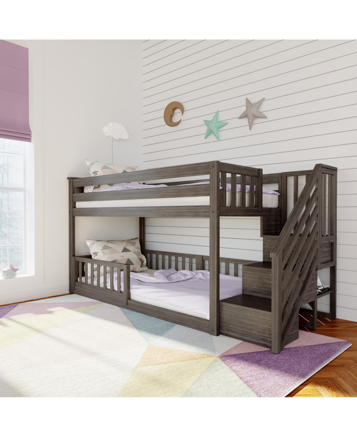 Max Lily Low Twin over Bunk with Stairs Single Guard Rail