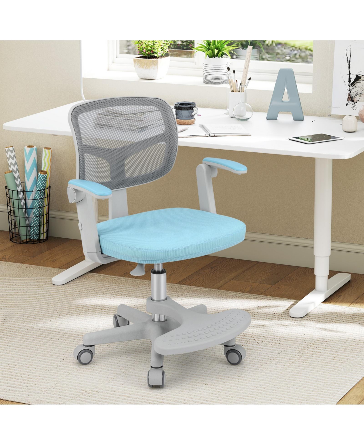 Slickblue Children Desk Chair with Adjustable Height, Armrest and Footrest for Study Room Use