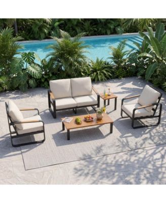 5-Piece Outdoor Patio Furniture Set with 2 Chairs, 1 Loveseat, 1 Coffee Table and 1 Side Table,Modern Outdoor Conversation Set for Poolside