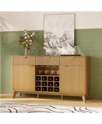 60" Wine Bar Cabinet - Freestanding Liquor and Coffee Station with Wine Rack, Glass Holder, Adjustable Shelves, Bar Hutch for Living Room