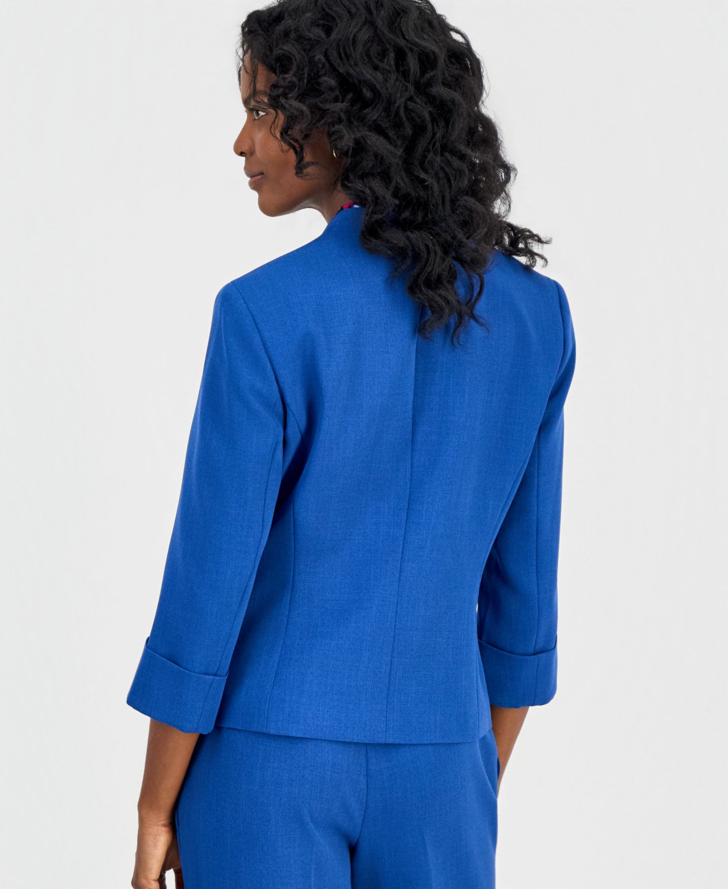 Женский пиджак Kasper Collarless Zip-Pocket Cuffed-Sleeve Blazer, цвет: Синий ночной — фото 4