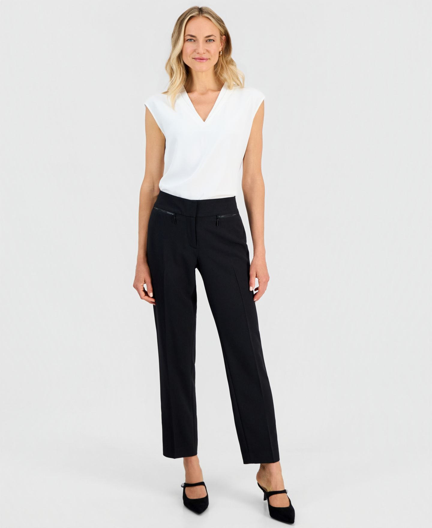 Женские брюки Kasper Ava Straight-Leg Zip-Pocket, цвет: Чёрный — фото 2