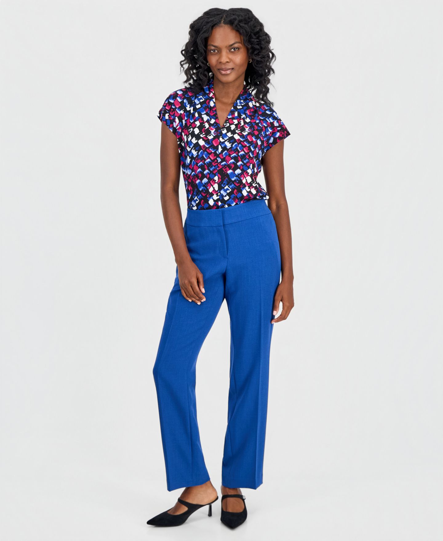 Женские брюки Kasper Ava Straight-Leg Press-Pleat Pants, Regular & Petite, цвет: Синий ночной — фото 2