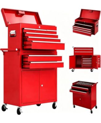 2-in-1 8-Drawer Rolling Tool Chest and Cabinet, Mobile Metal Toolbox Organizer Storage for Garage, Workshop