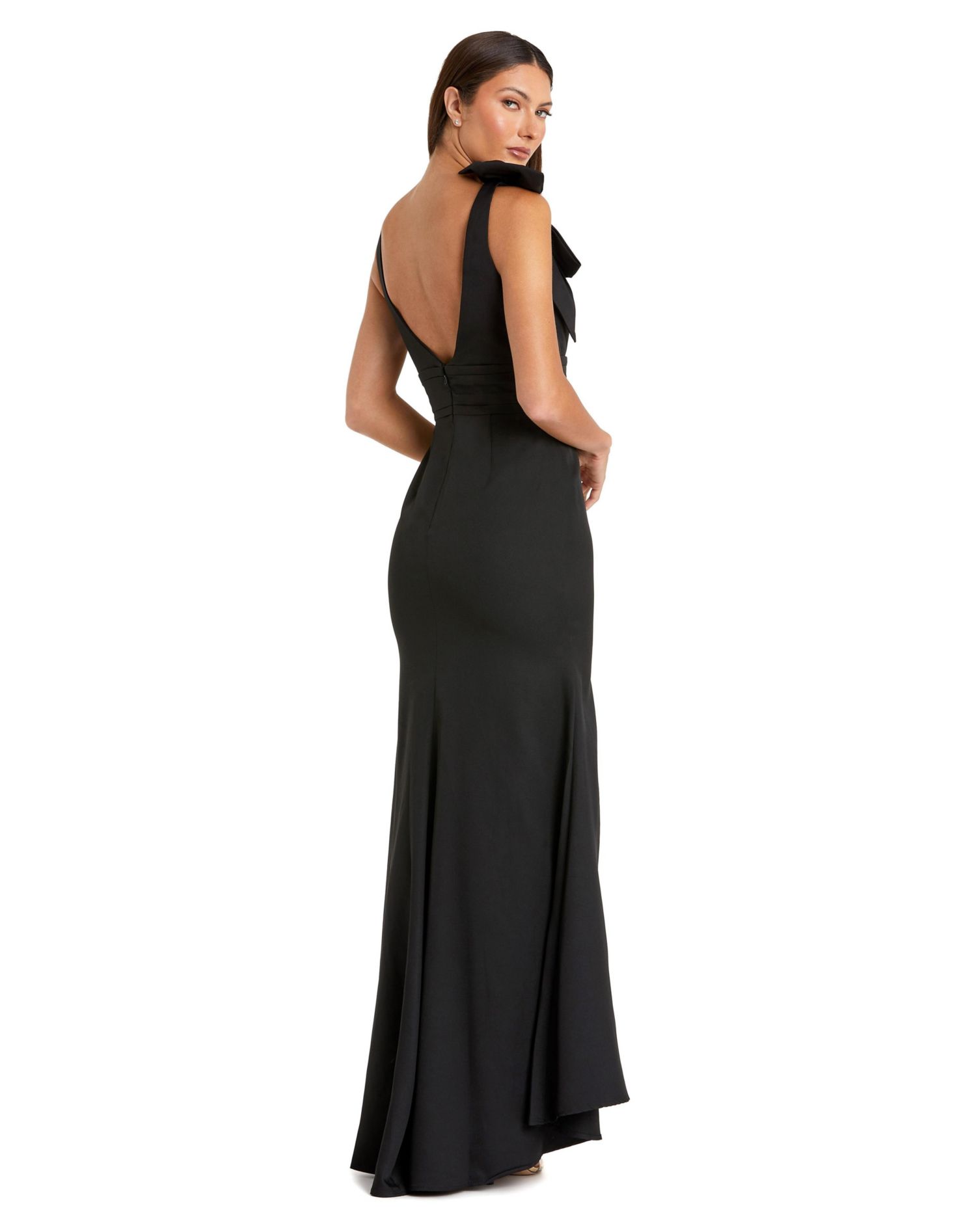 Petite Sleeveless V Neck Bow Detail Mermaid Gown