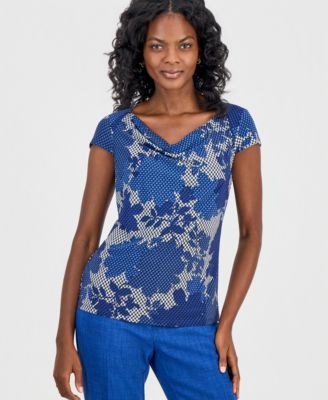 Women's Printed Cowl-Neck Cap-Sleeve Top, Regular & Petite