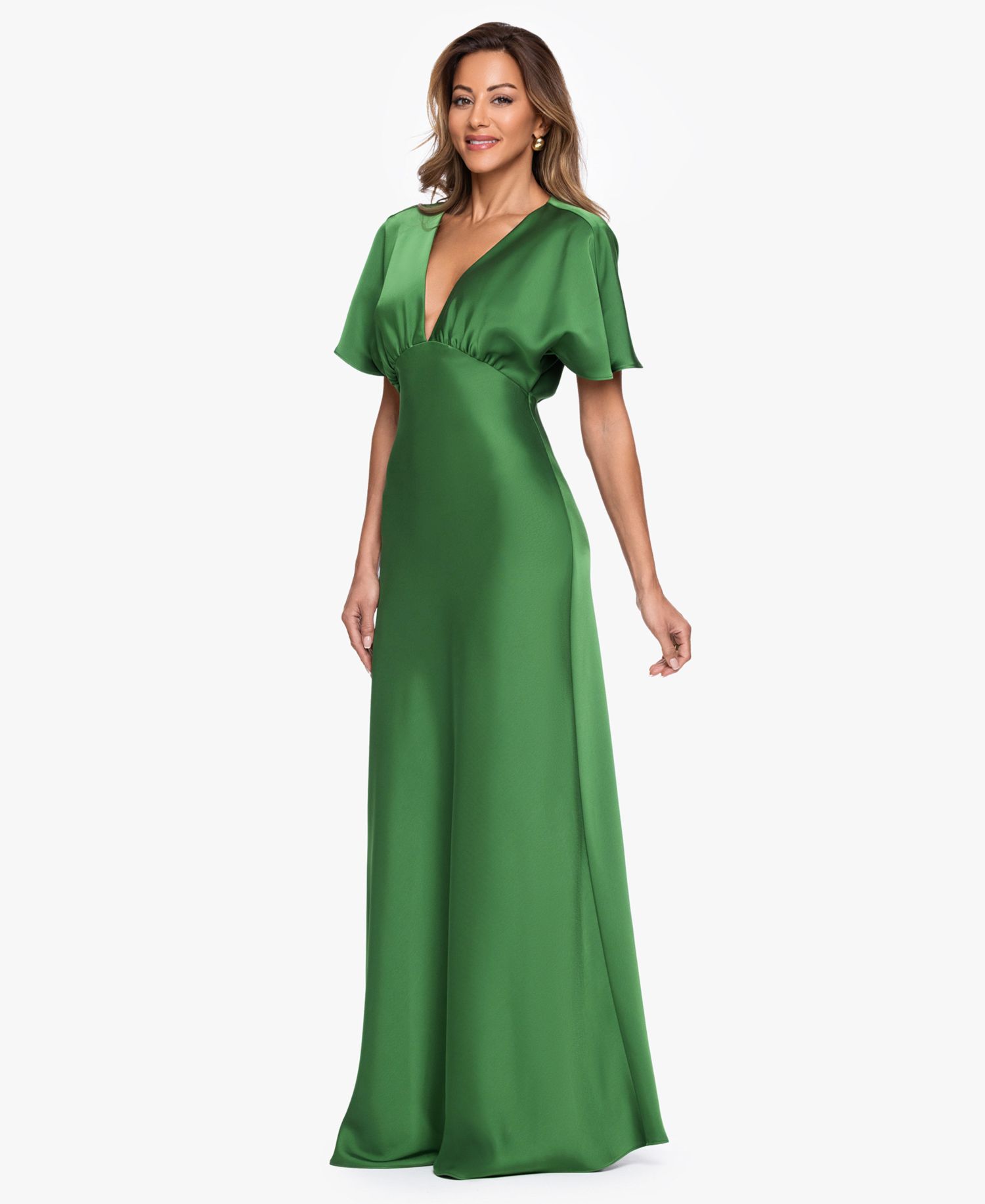 Women's V-Neck Flutter-Sleeve Gown