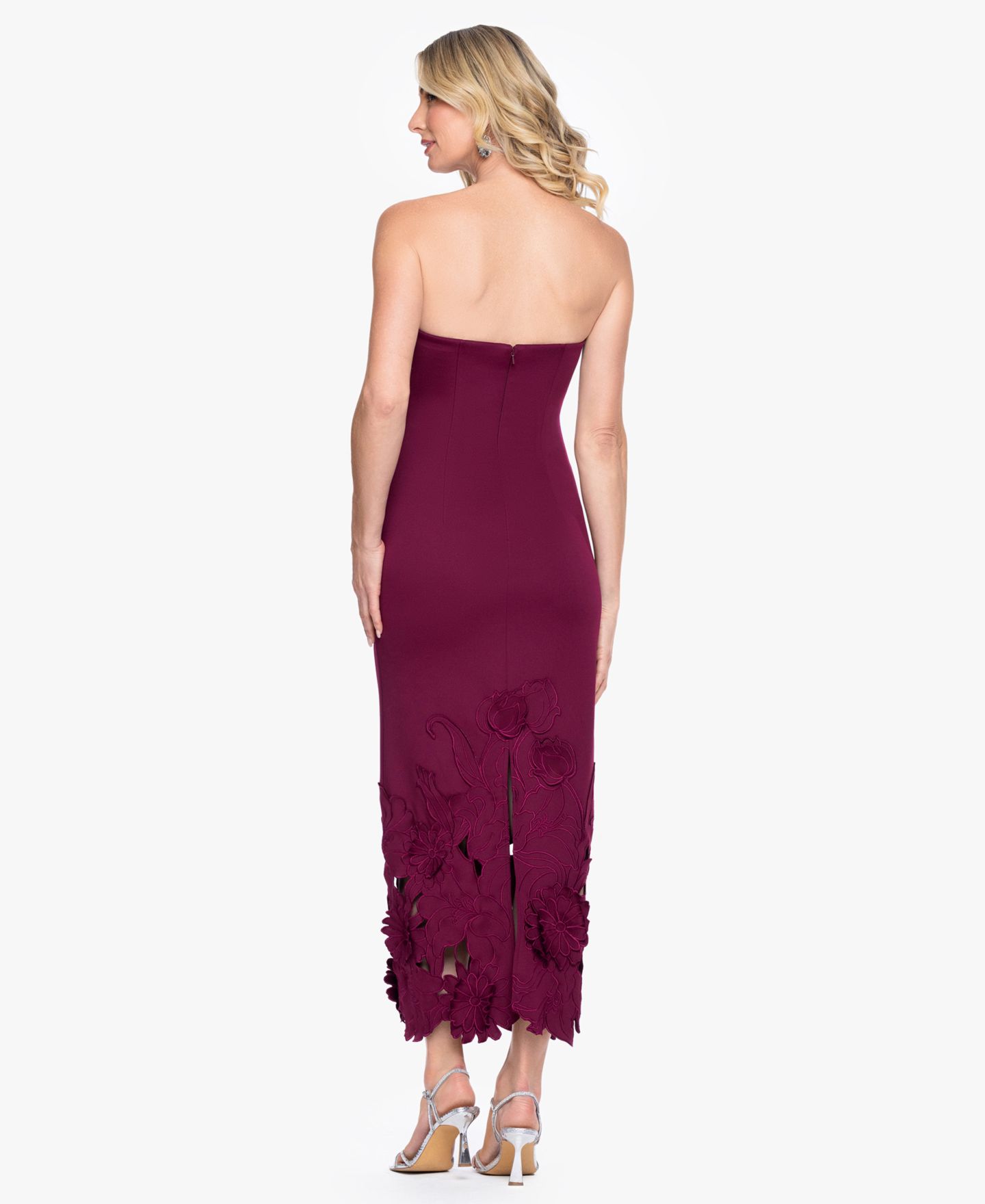 Женские платья Betsy & Adam Strapless Fitted Column Gown, цвет: Винный — фото 4
