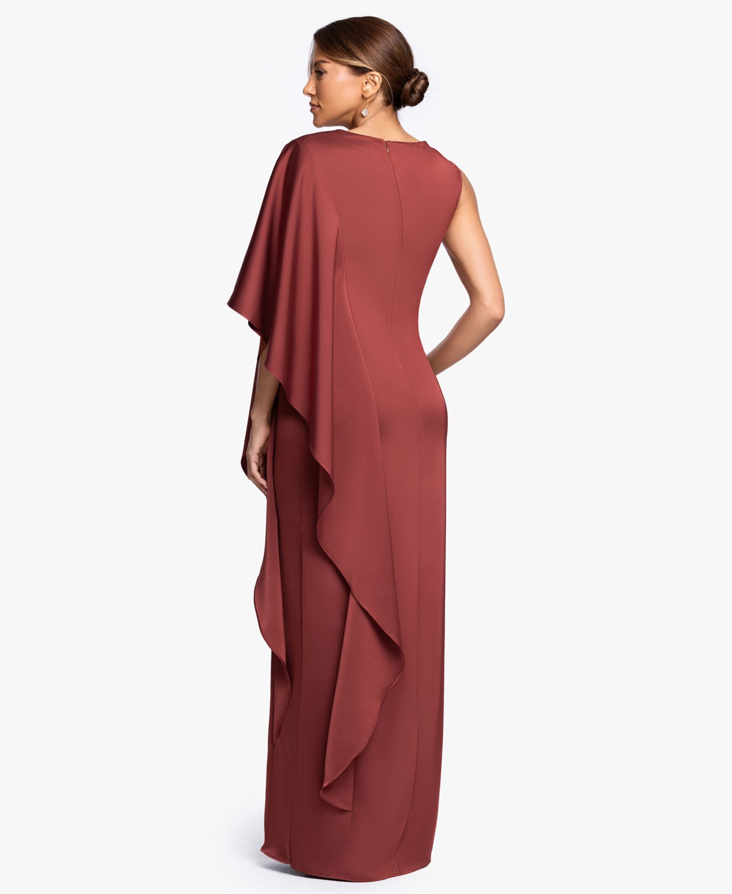 Женское платье Betsy & Adam Draped-Sleeve Boat Neck Gown, цвет: Nutmeg — фото 4