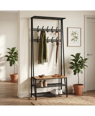 Space-Saving Entryway Hall Tree With Single-Row Hooks and Top Storage Shelf, Sturdy Metal Frame Coat Rack Organizer