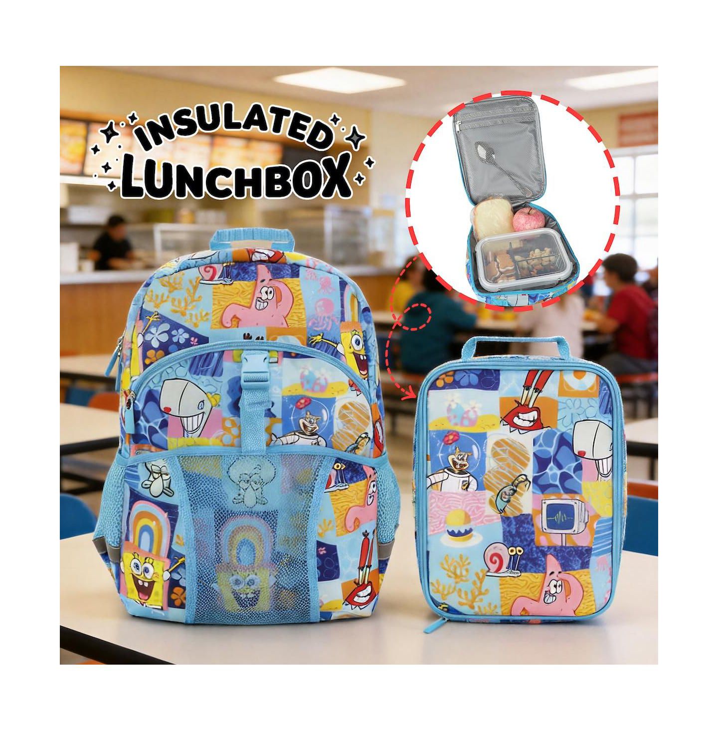Сумки SpongeBob SquarePants 2-Piece 16" Premium Backpack and Lunch Kit Set для мальчиков, цвет: Синий — фото 7