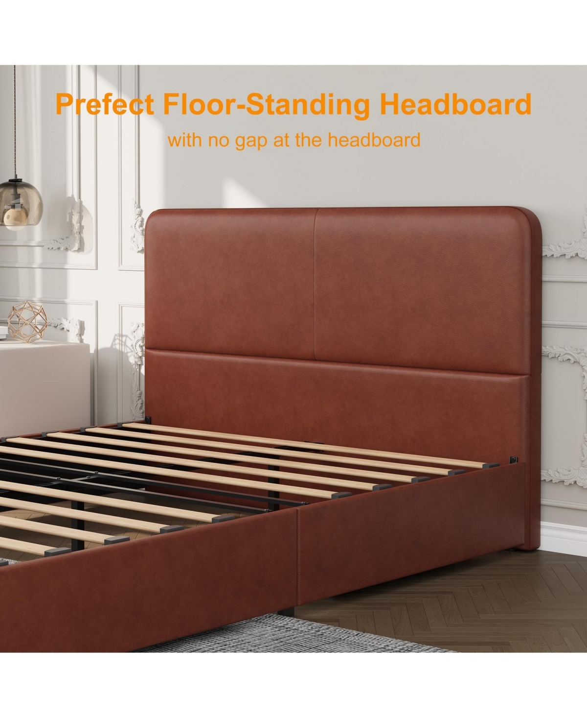 homfan Upholstered Platform Bed Frame with Headboard and 2 Storage Drawers, Wood Slat Support
