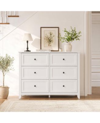 Farmhouse 6-Drawer Tall Dresser, Wood Storage Chest with Deep Drawers and Metal Handles for Multi-Room Storage