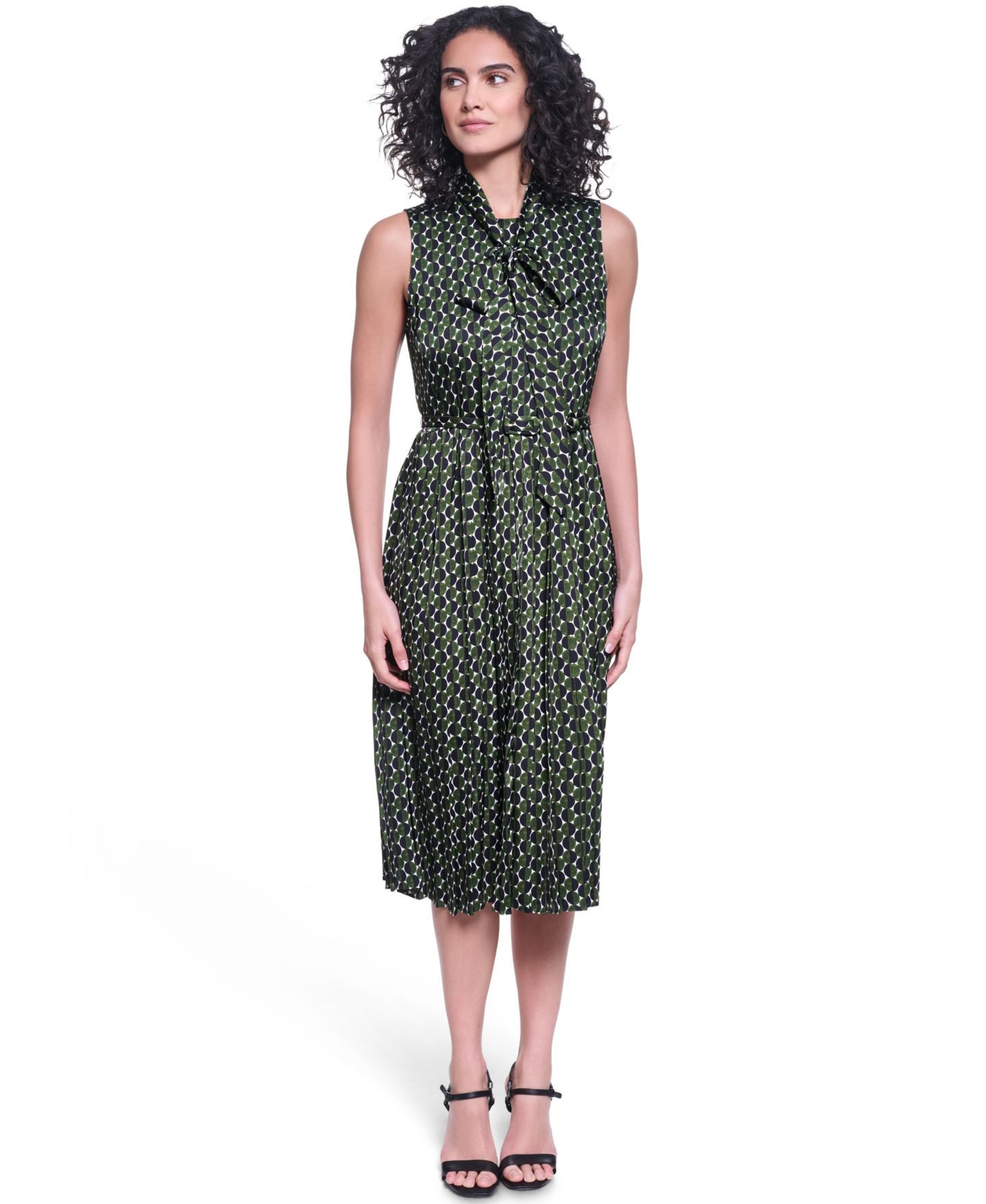 Женское платье KARL LAGERFELD PARIS Printed Midi, цвет: Чёрный / Оливковый зелёный комбинированный — фото 1