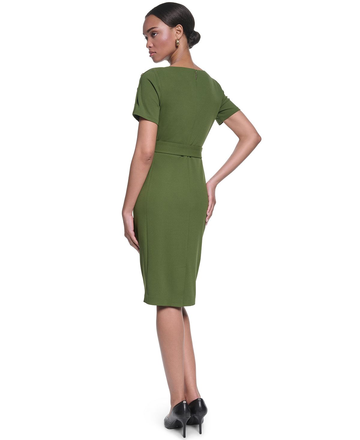 KARL LAGERFELD PARIS Women's Scuba Crepe Sheath with Shoulder Buttons Dress view 4 — MAYCSS fashion products