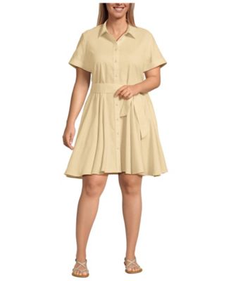 Plus Size Linen Blend Button Front Dress with Godets