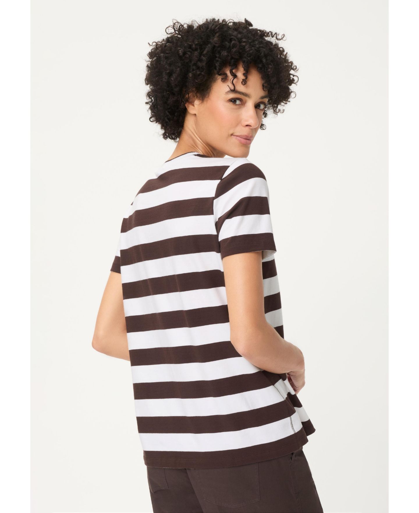 Женская футболка Olsen Stripe V-Neck, цвет: Тёмный коричневый — фото 2
