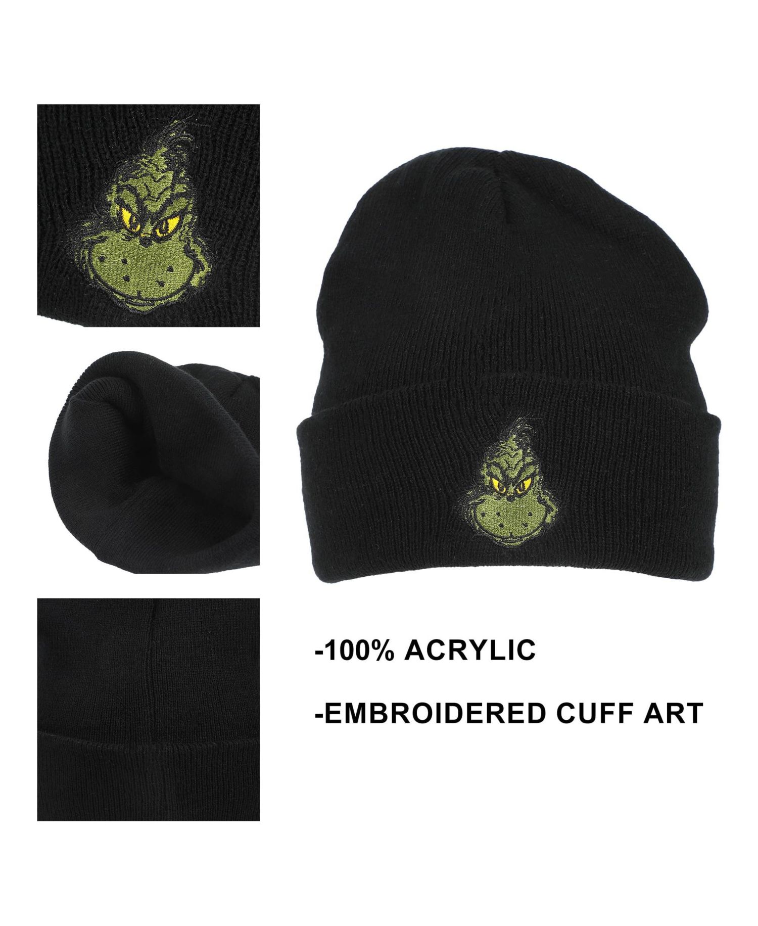 Men's Embroidery Black Acrylic Yarn Standard Cuff Beanie
