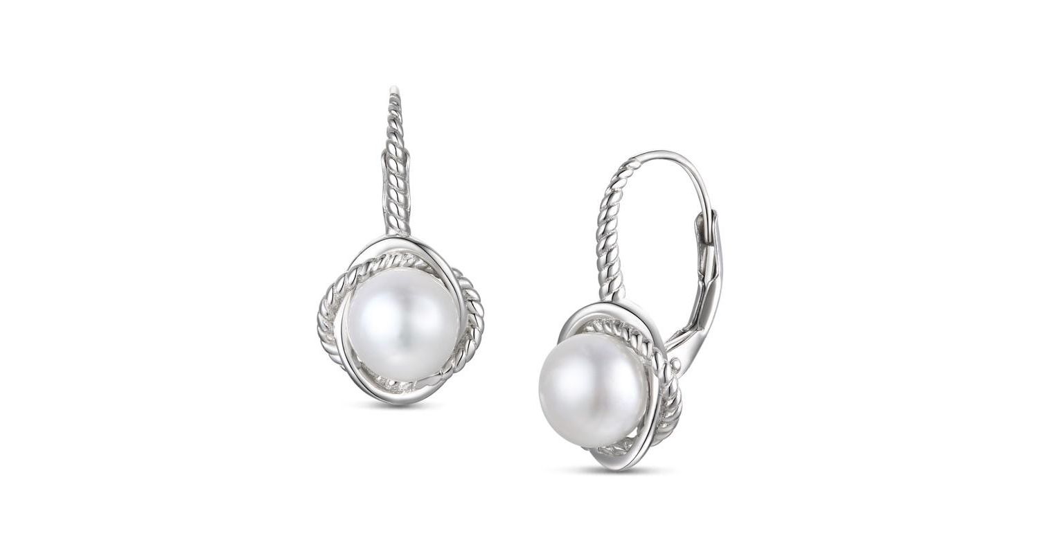 Timeless White Gold Plated Pearl Twisted Rope Earrings