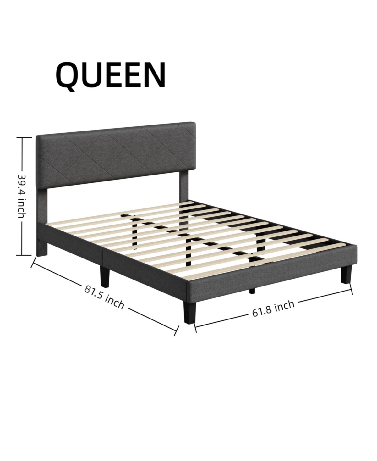 homfan Upholstered Platform Bed Frame with Quilted Headboard, Wooden Slats and Quiet Support