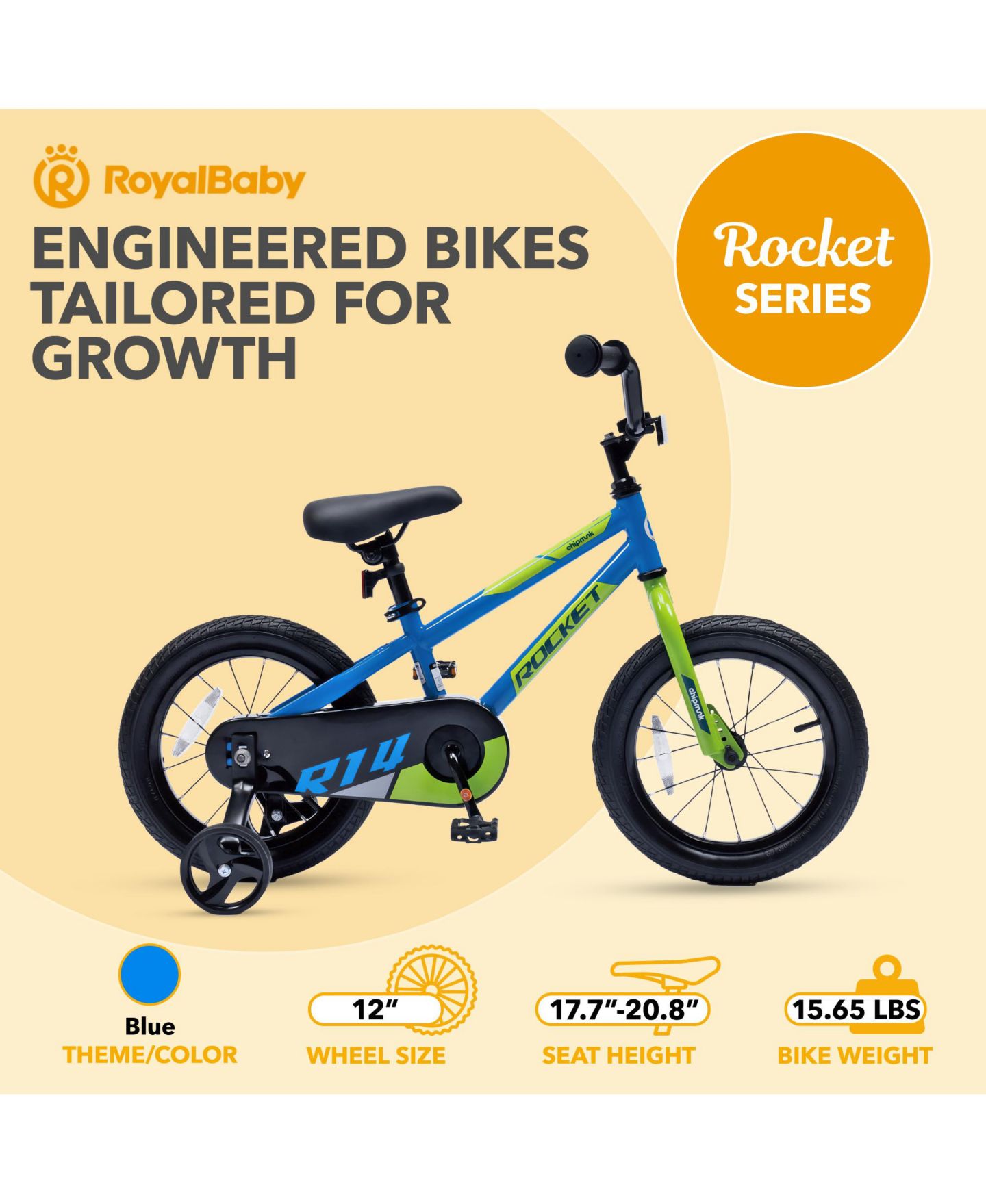 Детская игрушка RoyalBaby Rocket Outdoor Children's Bike with Training Wheels, 12 Inch — фото 7