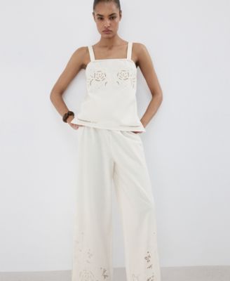 Women's Openwork-Embroidered Palazzo Pants